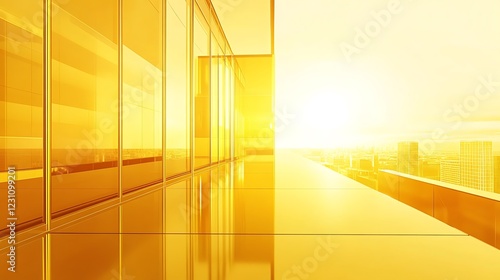 Golden Skyscraper Balcony Overlooking Cityscape