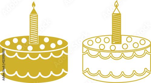 Cakes flat or line icon set collection. Vector of different types of beautiful modern cakes such as chocolate cake, Napoleon cake, tiramisu , eclair and cheesecake. Isolated on transparent background.