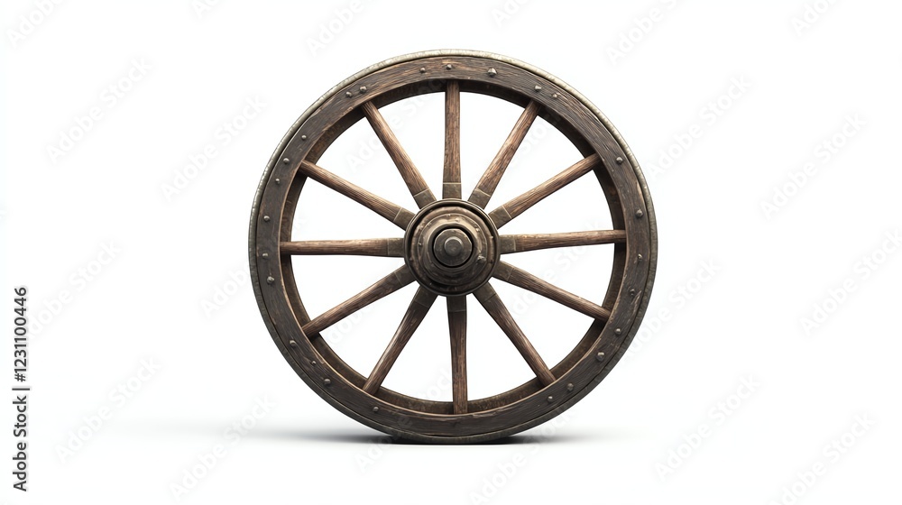 Rustic wooden wheel on a white isolated background. Rustic wooden wheel on a white isolated background.