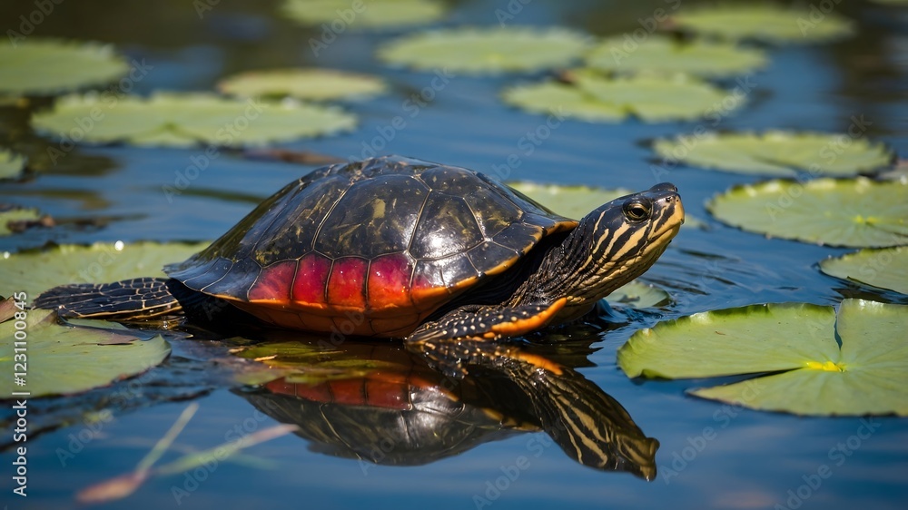 Obraz premium Glowing Below: The Journey of an Alabama Red-Bellied Cooter