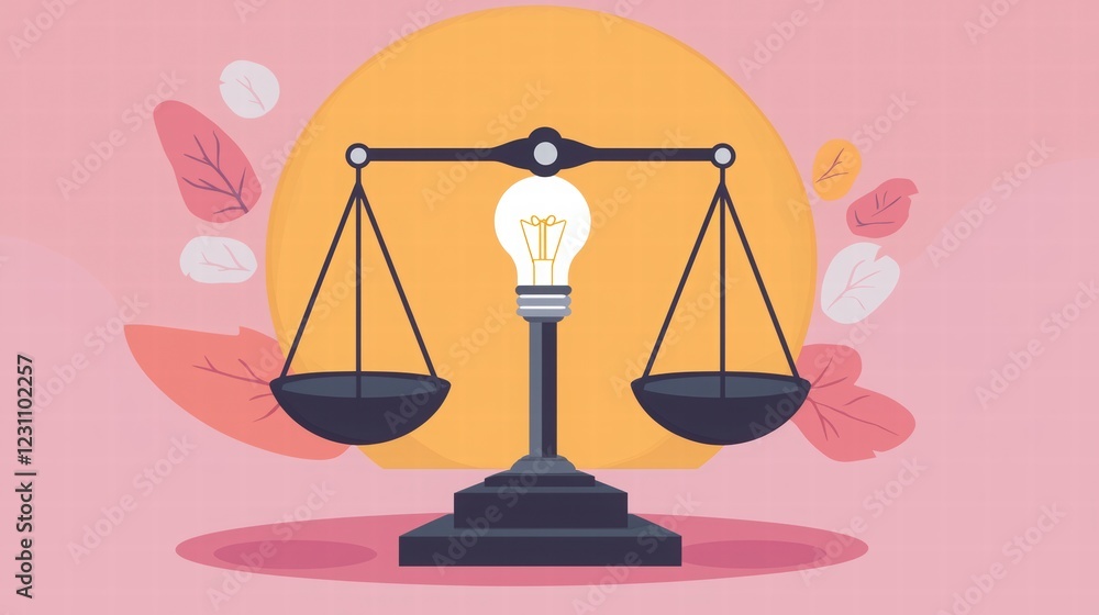 Scales of Justice with Light Bulb Symbolizing Innovation and Balance Scales of Justice with Light Bulb Symbolizing Innovation and Balance