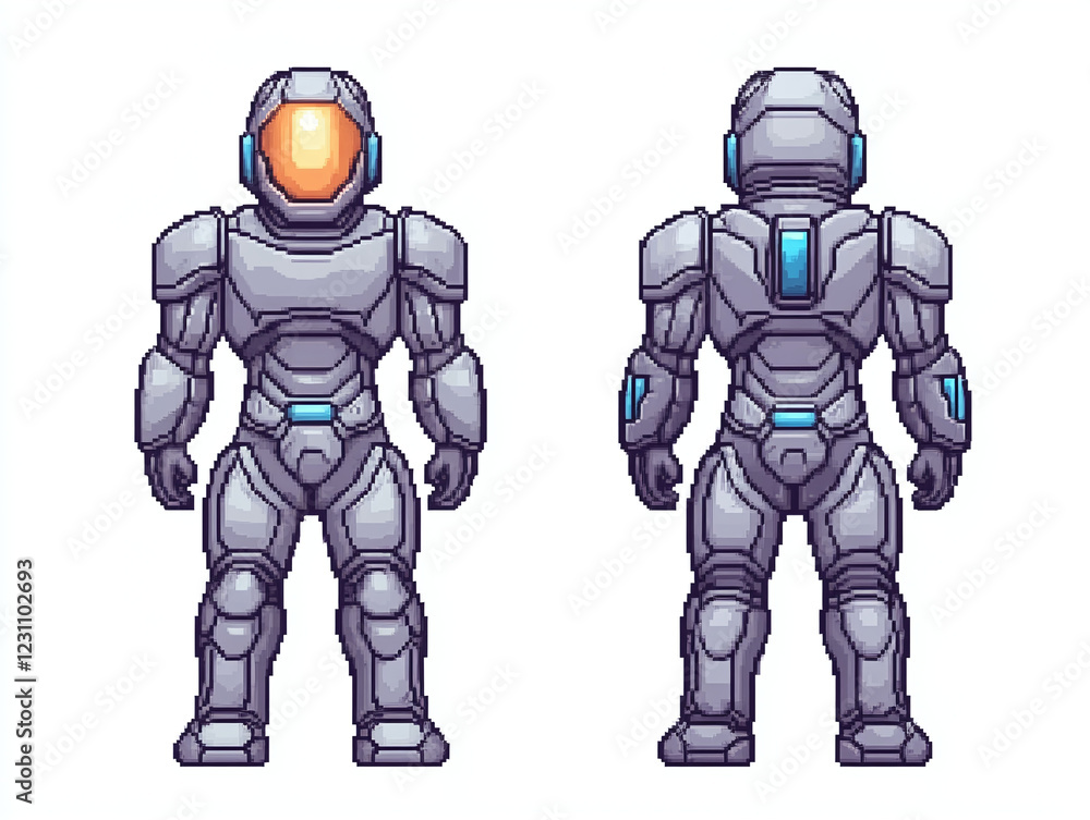 Pixel Art Sci-Fi Robot Armor Illustration Pixel Art Sci-Fi Robot Armor Illustration