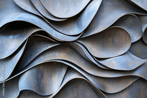 Sculptural abstract patterns with layered organic forms in metallic tones photo