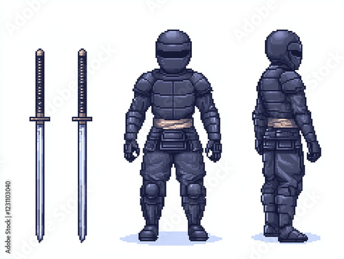 Pixel Art Ninja Warrior in Full Armor photo