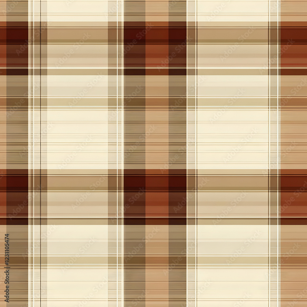 Obraz premium A textured plaid pattern in warm tones of brown and cream.