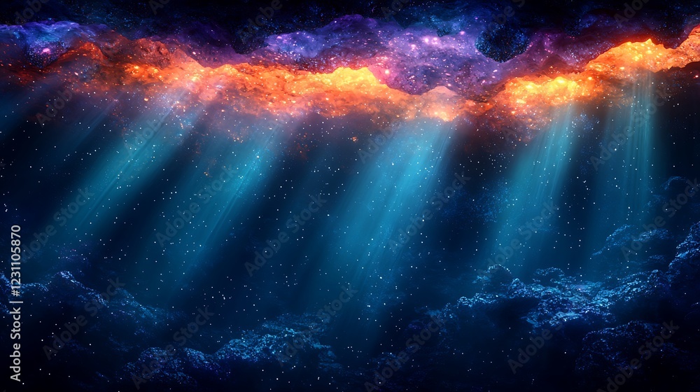 Celestial cave beams, cosmic clouds, fantasy backdrop Celestial cave beams, cosmic clouds, fantasy backdrop