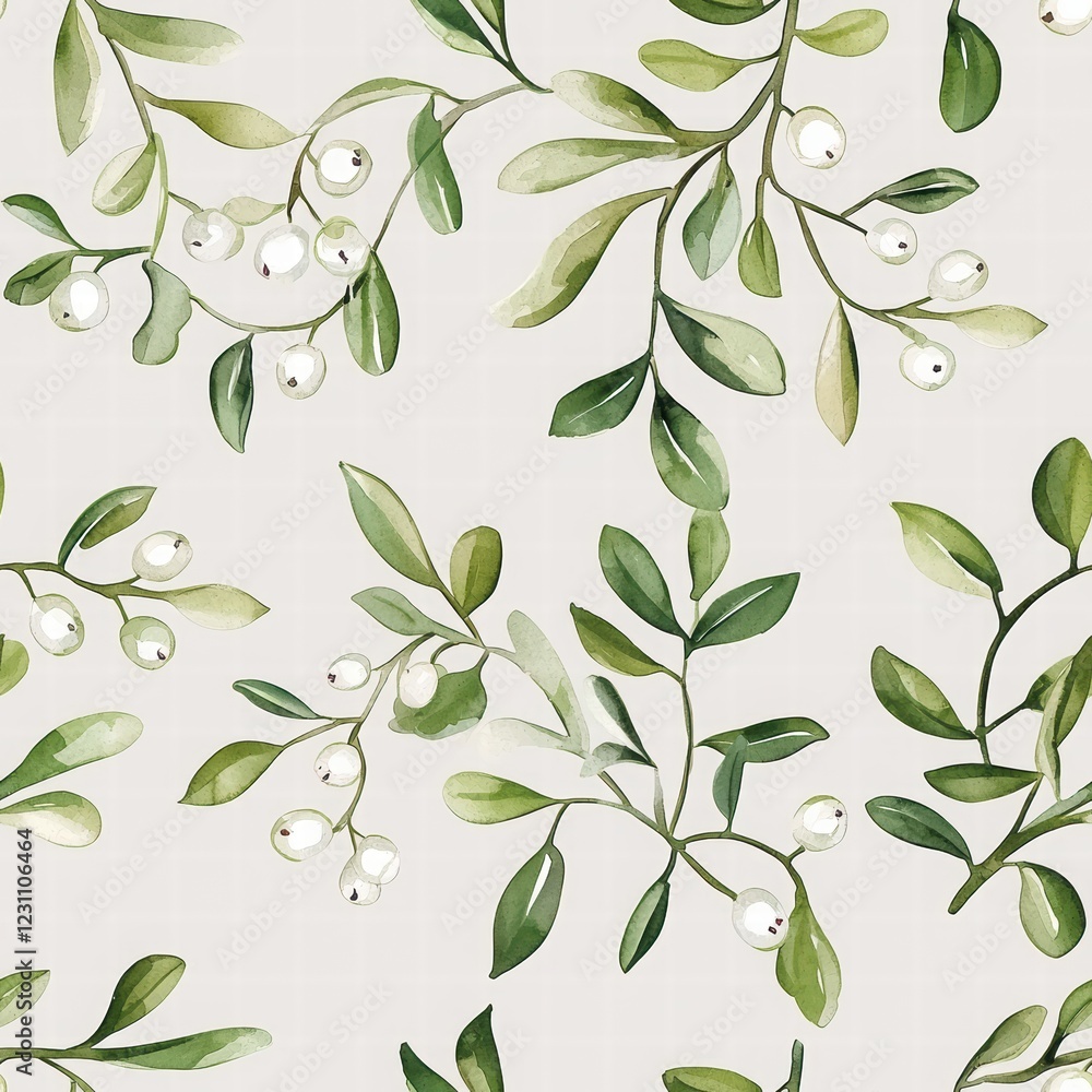 Light Green Botanical Pattern with Leaves and Berries Design Light Green Botanical Pattern with Leaves and Berries Design