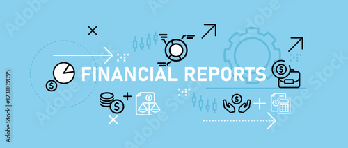 Financial Report Conceptual information reportage database system assessment management profit forecast economy business analysis design outline set icon collection