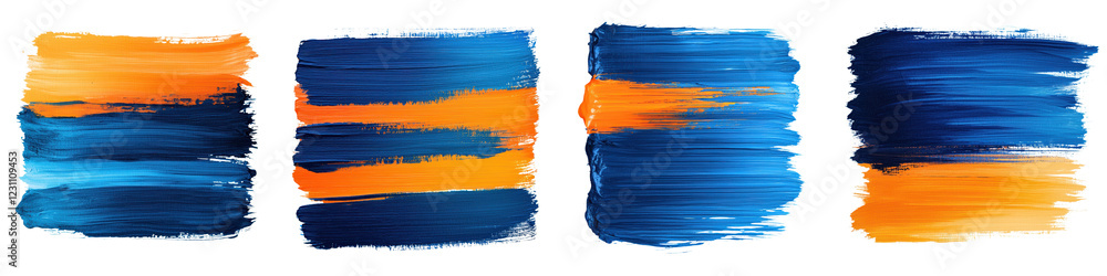 Fototapeta premium Vibrant and dynamic abstract painting with contrasting blue and orange tones created using fluid brush strokes and a modern minimalist style The artwork conveys a sense of motion energy
