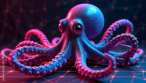 The vibrant illustration features a colourful cyber octopus photo