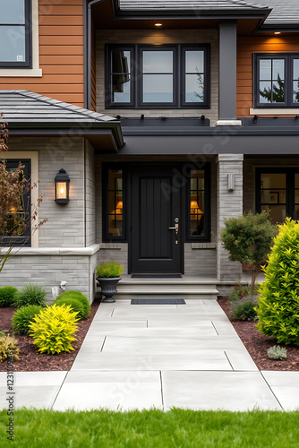 Wallpaper Mural Modern Luxury Home Exterior: Gray Brick Facade, Contemporary Design, Landscaped Entrance Torontodigital.ca