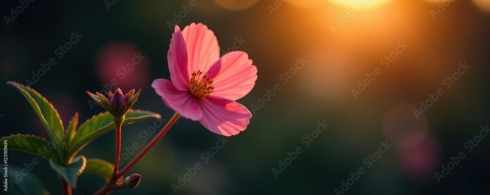 Obraz premium Gentle evening light falls on a delicate flower, dark colors, evening light, floral