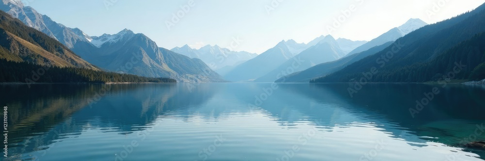 Gentle ripples on the lake's surface create a mirrored effect of surrounding peaks, ripple, alps Gentle ripples on the lake's surface create a mirrored effect of surrounding peaks, ripple, alps
