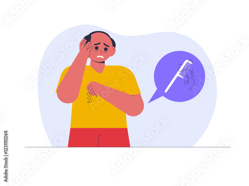 Baldness illustration. Healthy problems illustration. Flat vector illustration
