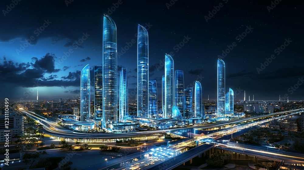 Obraz premium Futuristic Cityscape at Night