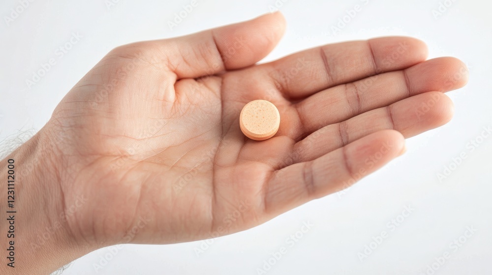 Hand holding a medicine in tablet form isolated on white background. health and medical themes. Hand holding a medicine in tablet form isolated on white background. health and medical themes.