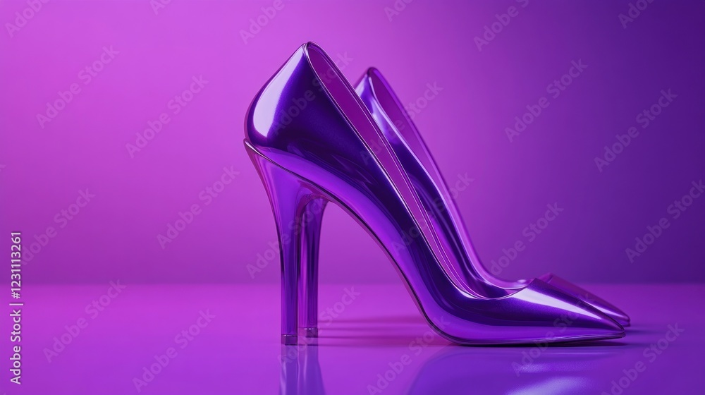 Purple high heels on purple background, fashion concept Purple high heels on purple background, fashion concept