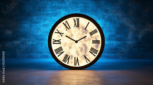Wallpaper Mural Elegant round clock on softly lit blue wall background Torontodigital.ca