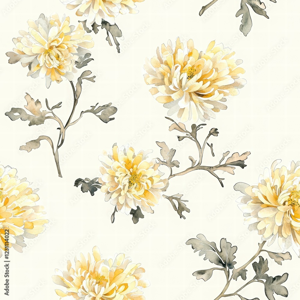 Delicate Yellow Chrysanthemum Floral Pattern on Soft Background Delicate Yellow Chrysanthemum Floral Pattern on Soft Background