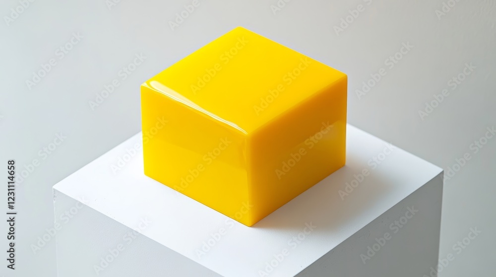 Top view of yellow cube sitting on top of white surface Top view of yellow cube sitting on top of white surface