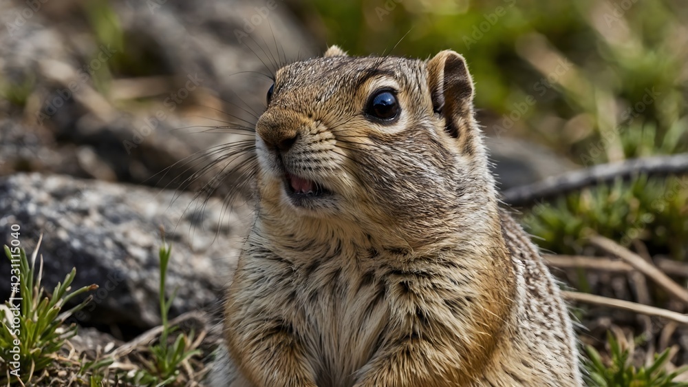 Naklejka premium Rocky Refuge: An Intimate Look at a Northern Idaho Ground Squirrel