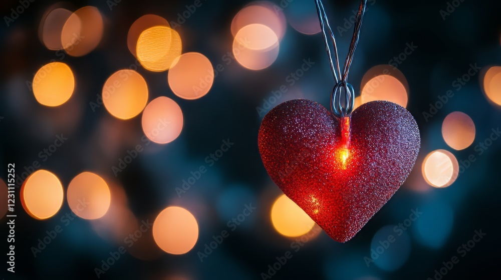 Glowing heart ornament, festive lights Glowing heart ornament, festive lights