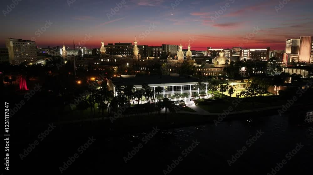 Sunset University Of Tampa At Tampa In Florida United States. Illuminated Downtown. Sunset City Landscape. Tampa At Florida United States. University District. Medieval Building Scene. Sunset University Of Tampa At Tampa In Florida United States. Illuminated Downtown. Sunset City Landscape. Tampa At Florida United States. University District. Medieval Building Scene.