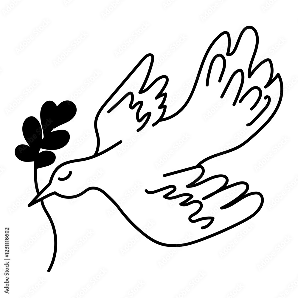 Obraz premium bird with green leave. vector doodle illustration