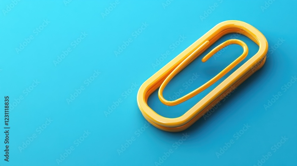 Obraz premium Yellow paperclip on blue background; office supplies (1)