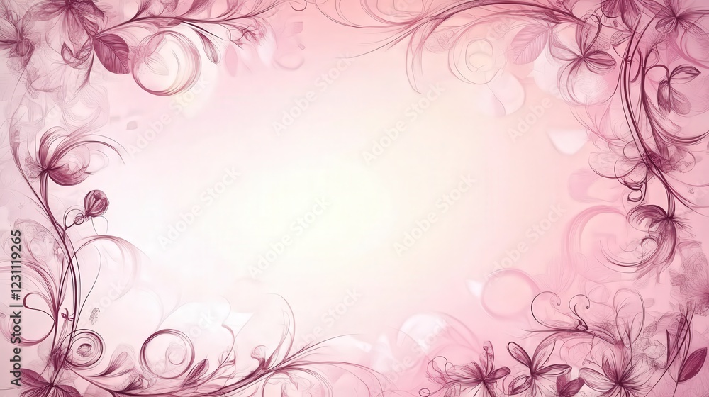 romantic background with hand-drawn floral patterns framing a soft pink gradient romantic background with hand-drawn floral patterns framing a soft pink gradient