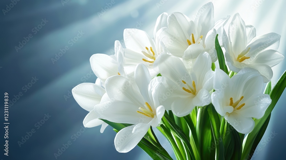 A beautiful arrangement of white flowers elegantly displayed in a vase on a table, symbolizing renewal and joy during the Easter season. A beautiful arrangement of white flowers elegantly displayed in a vase on a table, symbolizing renewal and joy during the Easter season.