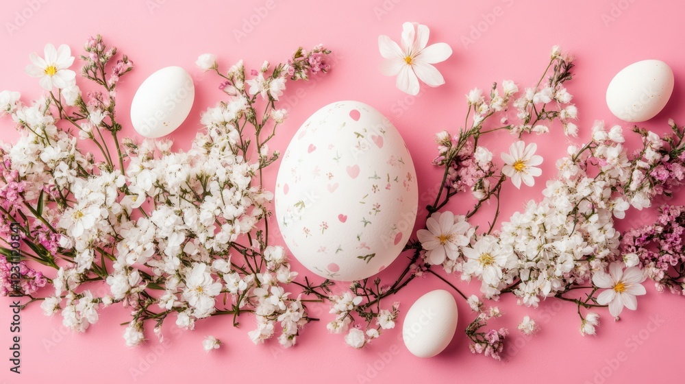 A delicate white egg rests amidst a vibrant array of flowers and butterflies, symbolizing the beauty and renewal of Easter celebrations. A delicate white egg rests amidst a vibrant array of flowers and butterflies, symbolizing the beauty and renewal of Easter celebrations.