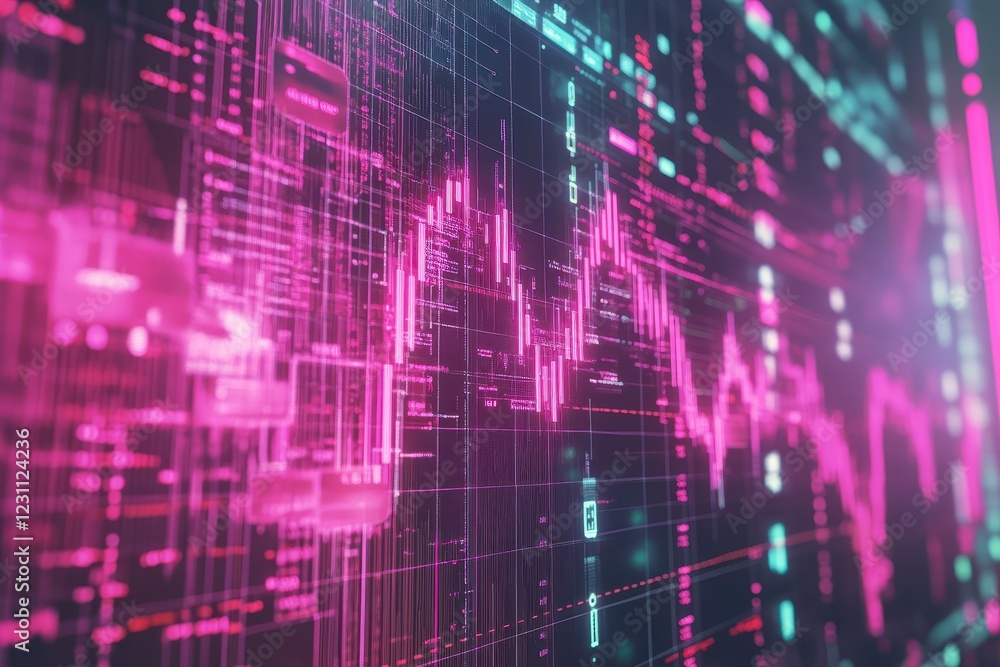 Abstract pink digital stock market graph. Illustrates financial data & trading concepts. Abstract pink digital stock market graph. Illustrates financial data & trading concepts.