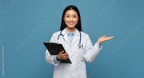 A friendly female doctor in a white coat