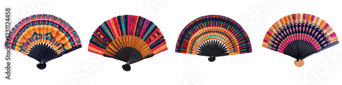 Colorful Folding Fan Ethnic Handcrafted Textile Artwork for Cultural Traditional Decorative Accessory with Vibrant Patterns and Intricate Design Elements