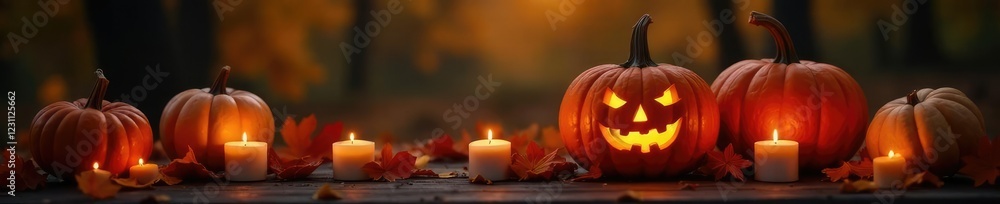 A warm and cozy scene of pumpkins and candles lit up at dusk, dusk, pumpkins, autumn A warm and cozy scene of pumpkins and candles lit up at dusk, dusk, pumpkins, autumn