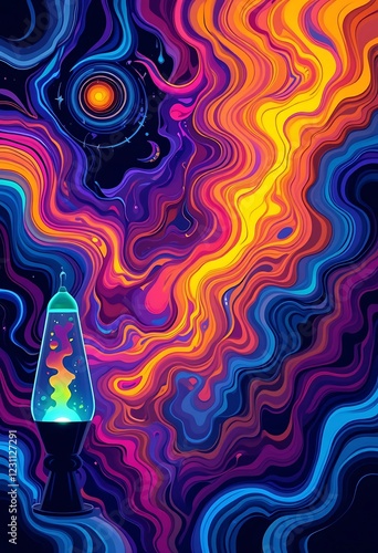 Lava Lamp Against Vibrant Cosmic Abstract Background photo