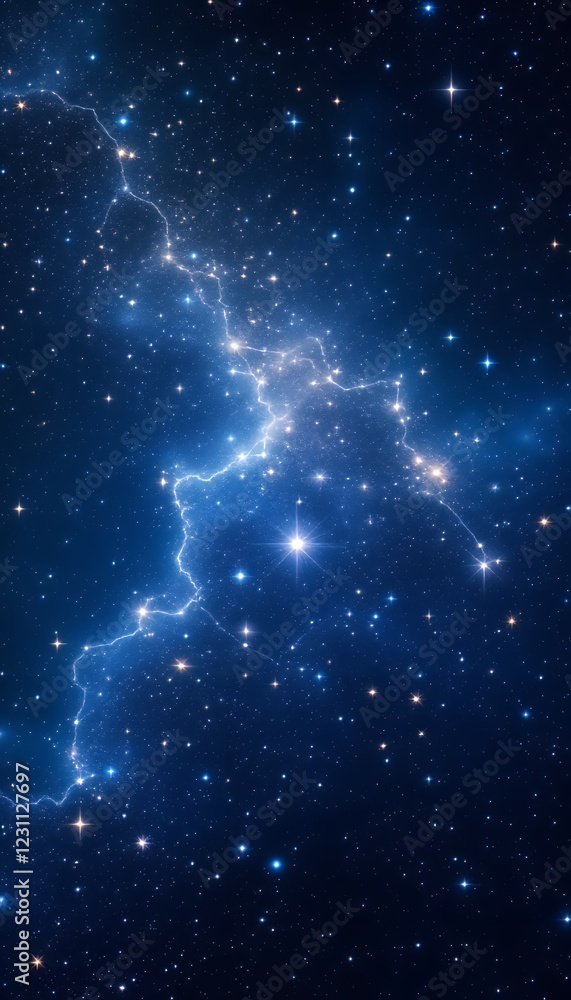 Obraz premium Majestic Starry Night Sky With Glowing Nebula And Celestial Bodies In Deep Blue Space