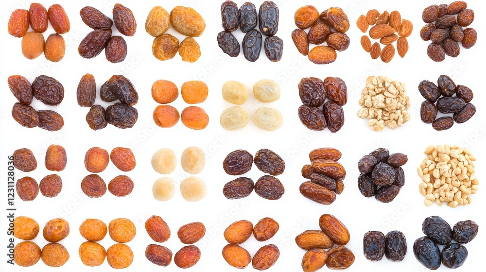 Obraz premium Set of various types of dates isolated on white background