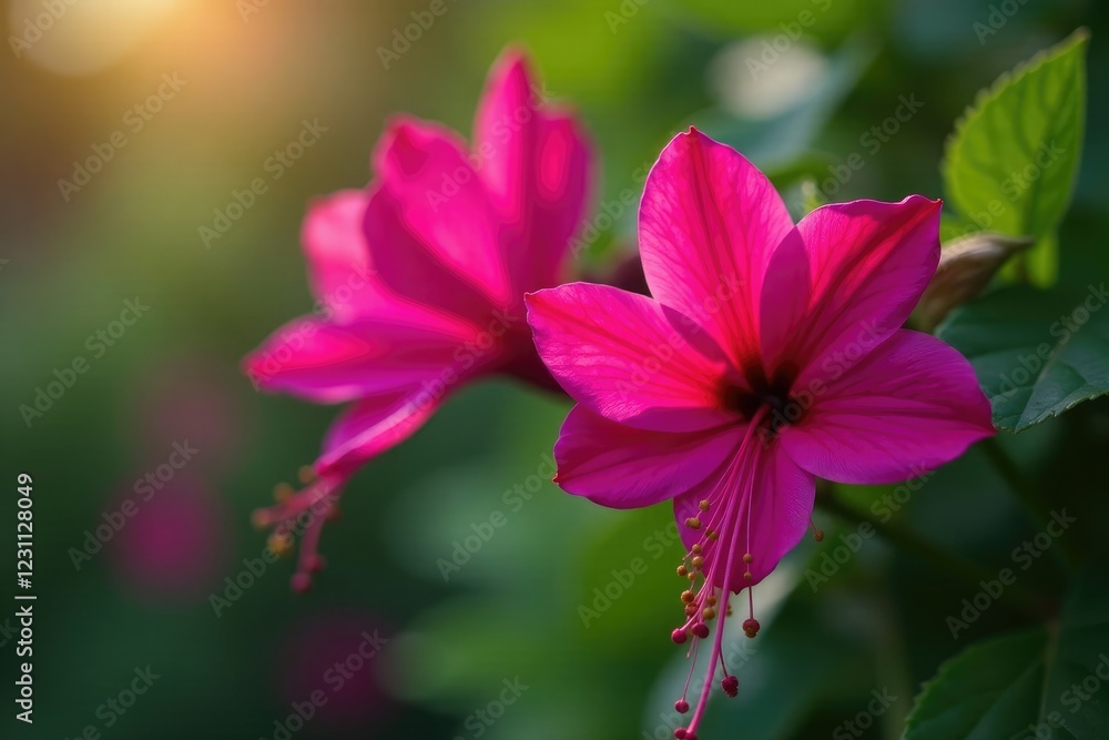Fototapeta premium Fuchsia petals on La Bourboule flowers in May, la bourboule, gratianopolitanus