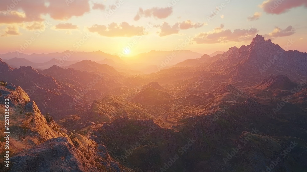 Golden Hour Mountain Majesty: A Breathtaking Sunset Panorama Golden Hour Mountain Majesty: A Breathtaking Sunset Panorama