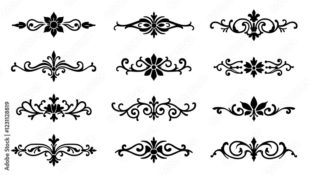 Set of Decorative Dividers. Classic Dividers Vector Set. Calligraphic Elements Isolated Vector Illustration. Set of Decorative Dividers. Classic Dividers Vector Set. Calligraphic Elements Isolated Vector Illustration.