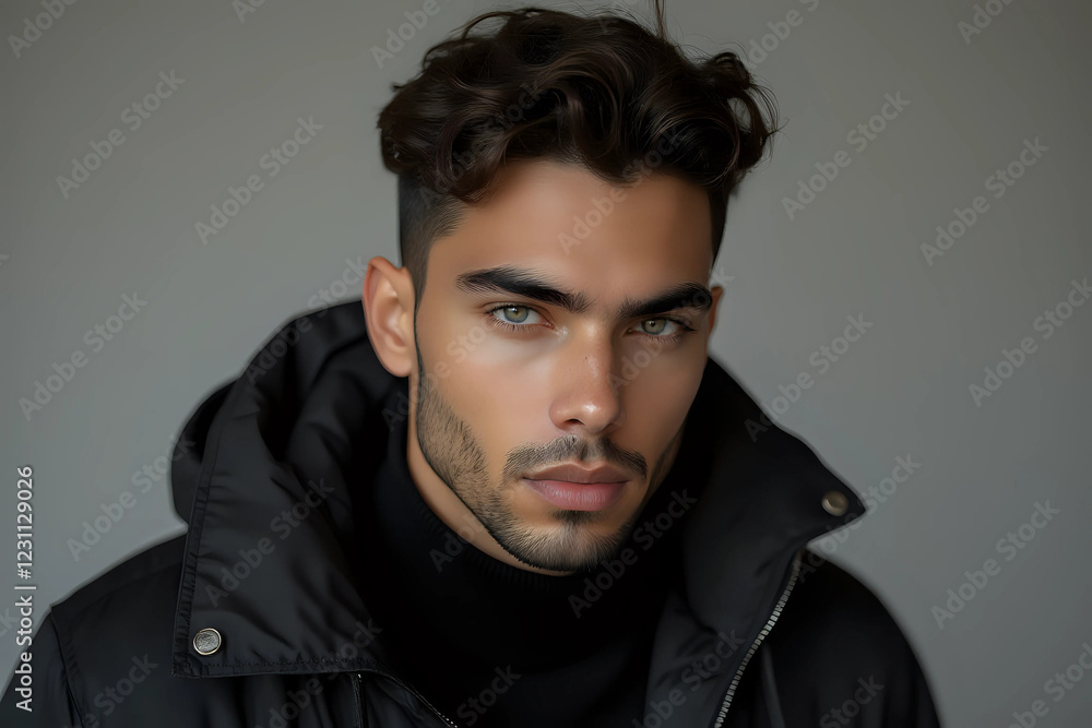 Fototapeta premium handsome man black jacket fashion hairstyle close-up attractive look model.