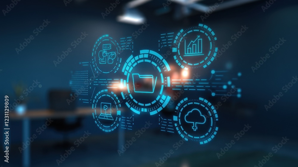 Fototapeta premium Digital Data Management System: Cloud Computing, File Sharing, and Data Analysis