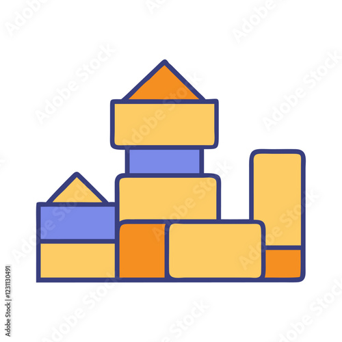 Wooden building blocks stacking toy icon