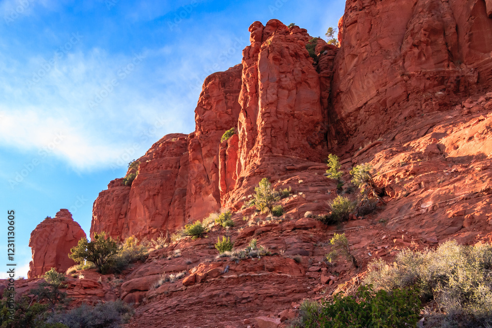 Fototapeta premium A rocky mountain with a few trees on it