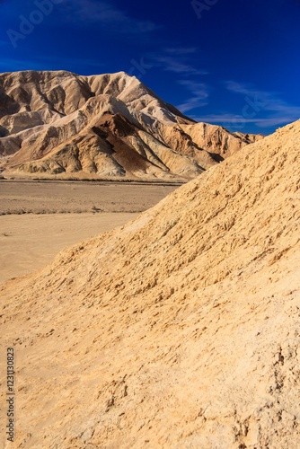 A mountain range is in the background of a desert