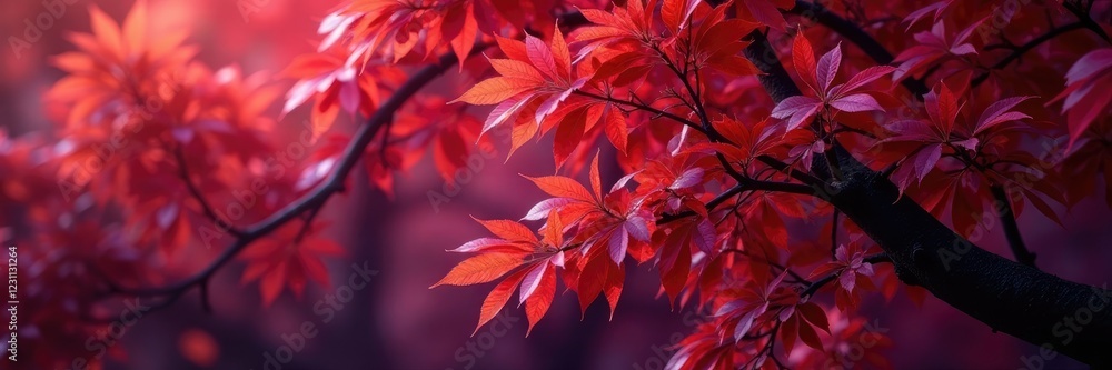 tangled mass of red and purple leaves on a tree, branches, nature tangled mass of red and purple leaves on a tree, branches, nature