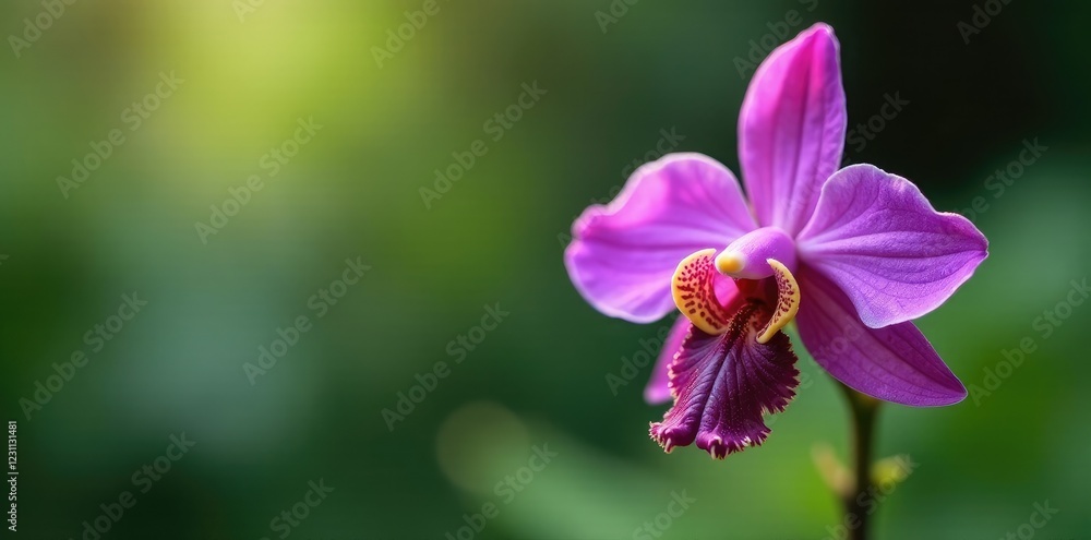 Terrestrial orchid with deep purple flowers and yellow fringed lip, purple orchids, small flowers Terrestrial orchid with deep purple flowers and yellow fringed lip, purple orchids, small flowers