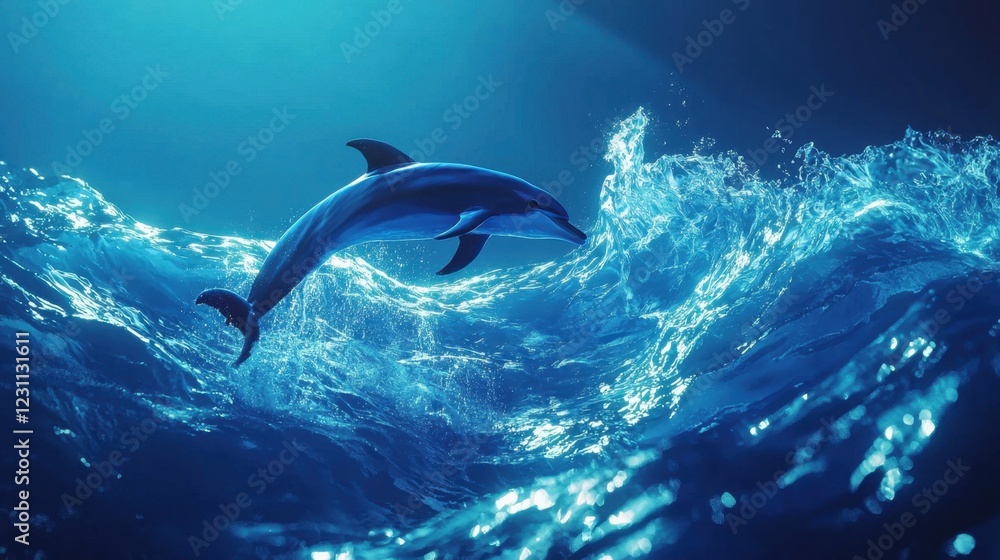Naklejka premium Graceful Dolphin Leaping Through Crystal Clear Ocean Waters